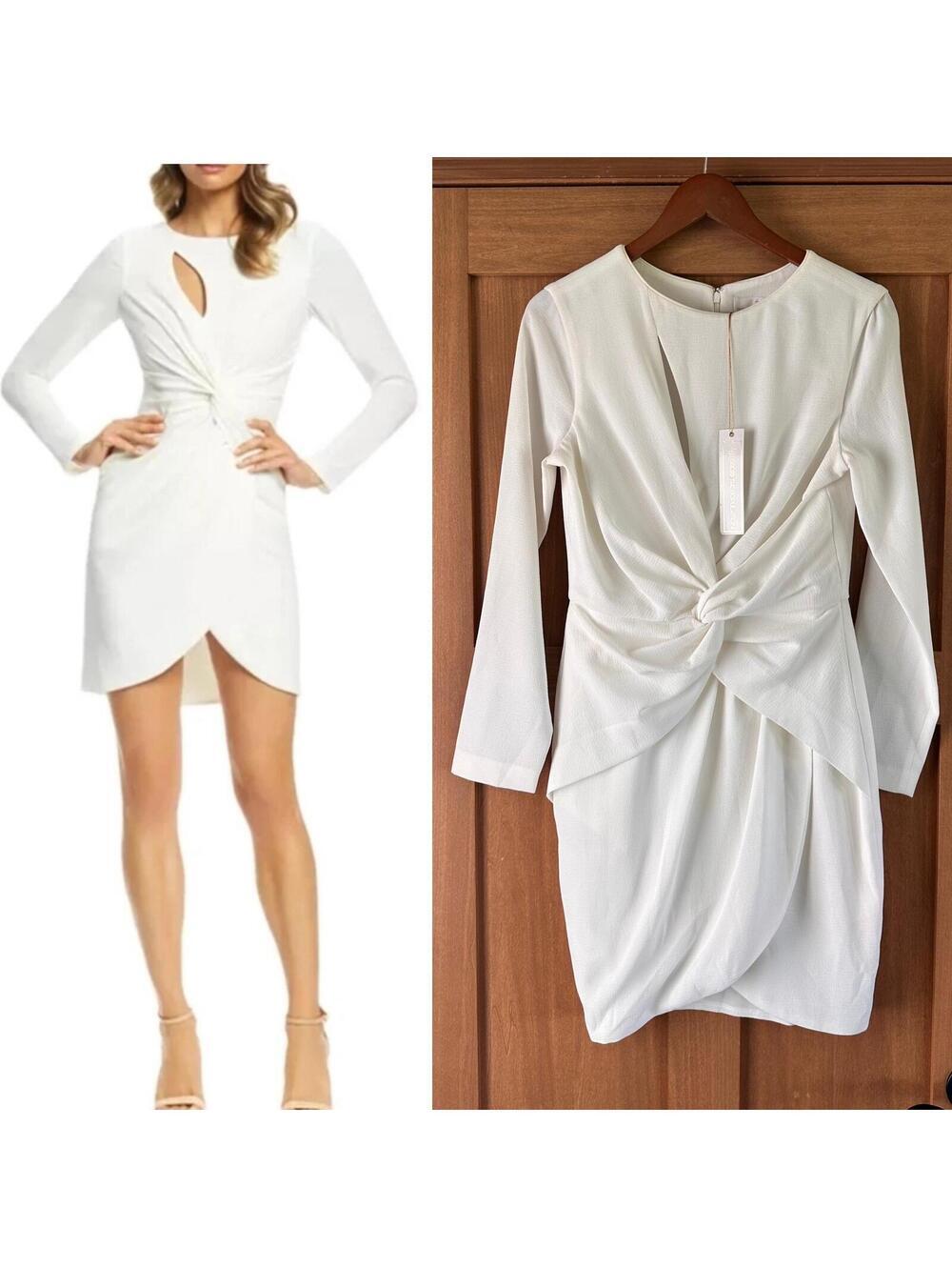 NWT Dress the Population Coby Twist-Front Mini Dress Ivory Women’s Size Medium